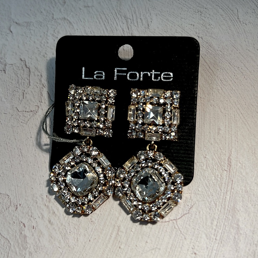 La Forte Radiant Rhinestone Glamour Gold Earrings - Estate Sale Find!
